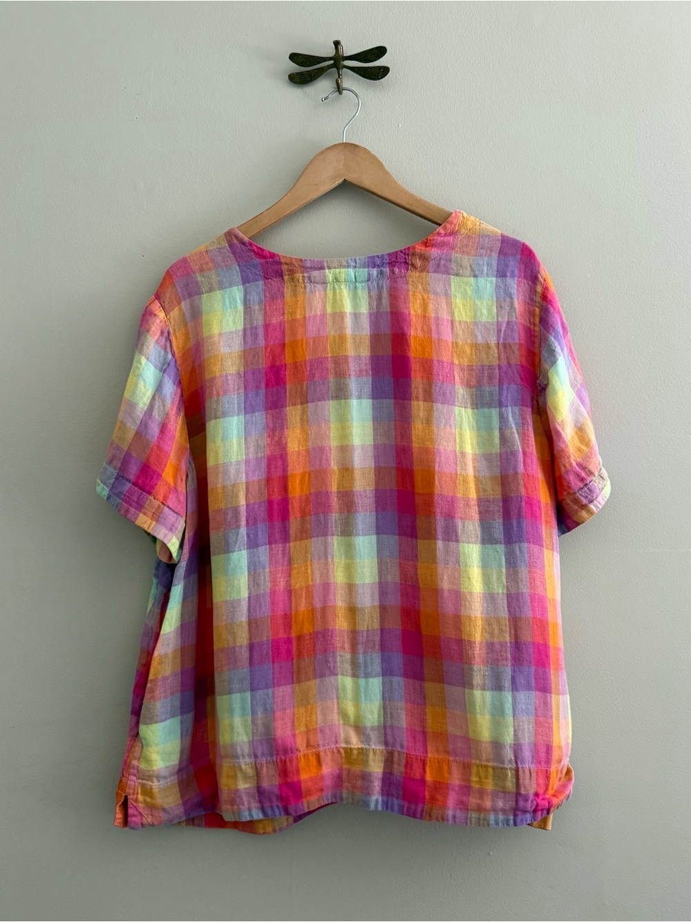 Lands End Linen Colorful Madras Plaid Short Sleeve Top women’s size 1X - Picture 6 of 6